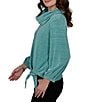 Ruby Rd. Petite Size Honeycomb Chenille Knit Cowl Neck 3/4 Sleeve Side Tie Top - Image 3