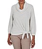 Ruby Rd. Petite Size Honeycomb Chenille Knit Cowl Neck 3/4 Sleeve Side Tie Top - Image 4