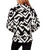 Color:Black/Ivory - Image 2 - Petite Size Ikat Cozy Jacquard Knit Cowl Neck 3/4 Sleeve Pullover