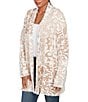 Ruby Rd. Petite Size Jacquard Eyelash Yarn Vintage Scroll Shawl Collar Long Sleeve Open-Front Cardigan Sweater, Color:Biscotti Multi - Image 4