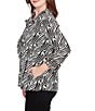 Ruby Rd. Petite Size Jacquard Knit Zebra Point Collar Bracelet Sleeve Button-Front Swing Jacket, Color:Black Multi - Image 3