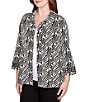 Ruby Rd. Petite Size Jacquard Knit Zebra Point Collar Bracelet Sleeve Button-Front Swing Jacket, Color:Black Multi - Image 4