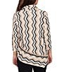 Ruby Rd. Petite Size Jacquard Knit Zig-Zag Stripe Cowl Neck 3/4 Sleeve Asymmetric Hem Top, Color:Tan Multi - Image 2