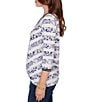 Ruby Rd. Petite Size Jersey Knit Floral Stripe Contrast Tipping Twist Front Hem Top, Color:Lilac Multi - Image 3