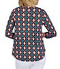 Color:Teal Multi - Image 2 - Petite Size Jersey Knit V-Neck 3/4 Sleeve Diamond Print Top