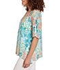 Color:Clear Blue Multi - Image 4 - Petite Size Knit Embellished Floral Scoop Neck Elbow Side Slit Sleeve Top