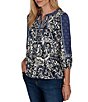 Ruby Rd. Petite Size Knit English Foliage Embroidered Split Round Neck 3/4 Sleeve Top - Image 3