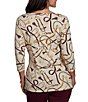 Ruby Rd. Petite Size Knit Equestrian Tassel Allover Print Boat Neck 3/4 Sleeve Top - Image 2