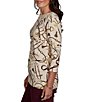 Ruby Rd. Petite Size Knit Equestrian Tassel Allover Print Boat Neck 3/4 Sleeve Top - Image 3