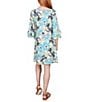 Color:Sunburst Multi - Image 2 - Petite Size Knit Filigree Floral Boat Neck 3/4 Flounce Sleeve Shift Dress