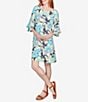 Color:Sunburst Multi - Image 3 - Petite Size Knit Filigree Floral Boat Neck 3/4 Flounce Sleeve Shift Dress