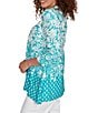 Ruby Rd. Petite Size Knit Floral Border Print Keyhole Neck 3/4 Sleeve Top, Color:Turquoise/Ivory - Image 3