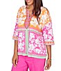 Ruby Rd. Petite Size Knit Floral Patchwork Print V-Neck 3/4 Sleeve Top - Image 4
