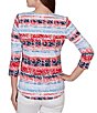 Ruby Rd. Petite Size Knit Floral Stripe Square Neck 3/4 Sleeve Top - Image 2