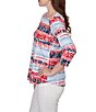 Ruby Rd. Petite Size Knit Floral Stripe Square Neck 3/4 Sleeve Top - Image 3