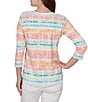 Ruby Rd. Petite Size Knit Floral Stripe Square Neck 3/4 Sleeve Top - Image 6