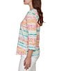 Ruby Rd. Petite Size Knit Floral Stripe Envelope Neck 3/4 Sleeve Top - Image 3