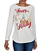 Ruby Rd. Petite Size Knit Happy Holiday Snow Globe Boat Neck Long Sleeve Top - Image 1