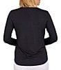Color:Black - Image 2 - Petite Size Knit Jersey Round Neck Long Sleeve Top