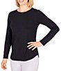 Color:Black - Image 3 - Petite Size Knit Jersey Round Neck Long Sleeve Top