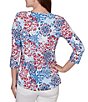 Ruby Rd. Petite Size Knit Medallion Floral Square Neck 3/4 Sleeve Top - Image 2