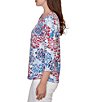 Ruby Rd. Petite Size Knit Medallion Floral Square Neck 3/4 Sleeve Top - Image 3