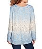 Ruby Rd. Petite Size Knit Medallion Scoop Neck Long Sleeve Top, Color:Bluebell Multi - Image 2