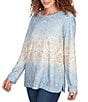 Ruby Rd. Petite Size Knit Medallion Scoop Neck Long Sleeve Top, Color:Bluebell Multi - Image 4