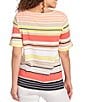 Ruby Rd. Petite Size Knit Multi Stripe Boat Neck Short Roll-Tab Sleeve Top, Color:Grapefruit Multi - Image 2