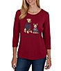 Ruby Rd. Petite Size Knit Pawsitive Charming Dogs Crew Neck 3/4 Sleeve Top - Image 1