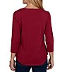 Ruby Rd. Petite Size Knit Pawsitive Charming Dogs Crew Neck 3/4 Sleeve Top - Image 2