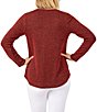 Color:Cinnabar Multi - Image 2 - Petite Size Knit Ribbed O-Ring V-Neck Long Sleeve Top