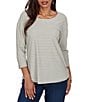 Ruby Rd. Petite Size Knit Stripe Boat Neck 3/4 Sleeve Top - Image 1