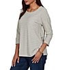 Ruby Rd. Petite Size Knit Stripe Boat Neck 3/4 Sleeve Top - Image 4