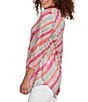 Ruby Rd. Petite Size Knit Stripe Crew Neck 3/4 Sleeve Asymmetric Hem Top, Color:Bay Leaf/Multi - Image 3