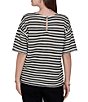 Ruby Rd. Petite Size Knit Stripe Scoop Neck Short Fringe Sleeve Tee - Image 2