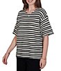 Ruby Rd. Petite Size Knit Stripe Scoop Neck Short Fringe Sleeve Tee - Image 3