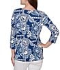 Ruby Rd. Petite Size Knit Tropical Patchwork Print Scoop Neck 3/4 Sleeve Top - Image 6