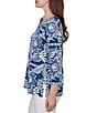 Ruby Rd. Petite Size Knit Tropical Patchwork Print Scoop Neck 3/4 Sleeve Top - Image 3