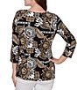 Ruby Rd. Petite Size Knit Tropical Patchwork Print Scoop Neck 3/4 Sleeve Top - Image 2