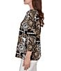Ruby Rd. Petite Size Knit Tropical Patchwork Print Scoop Neck 3/4 Sleeve Top - Image 3