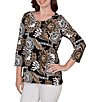 Ruby Rd. Petite Size Knit Tropical Patchwork Print Scoop Neck 3/4 Sleeve Top - Image 4