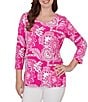 Ruby Rd. Petite Size Knit Tropical Patchwork Print Scoop Neck 3/4 Sleeve Top - Image 5