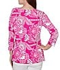 Ruby Rd. Petite Size Knit Tropical Patchwork Print Scoop Neck 3/4 Sleeve Top - Image 6