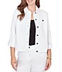 Ruby Rd. Petite Size Knit Twill Point Collar Long Roll-Tab Sleeve Button-Front Jacket, Color:White - Image 1