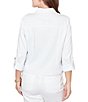 Ruby Rd. Petite Size Knit Twill Point Collar Long Roll-Tab Sleeve Button-Front Jacket, Color:White - Image 2