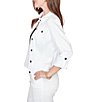 Ruby Rd. Petite Size Knit Twill Point Collar Long Roll-Tab Sleeve Button-Front Jacket, Color:White - Image 3
