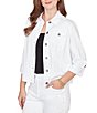 Ruby Rd. Petite Size Knit Twill Point Collar Long Roll-Tab Sleeve Button-Front Jacket, Color:White - Image 4