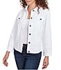 Ruby Rd. Petite Size Knit Twill Point Collar Long Sleeve Button Front Jacket, Color:White - Image 1
