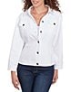 Ruby Rd. Petite Size Knit Twill Point Collar Long Sleeve Button Front Jacket, Color:White - Image 3
